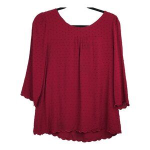 MAEVE Burgundy‎ Swiss Dot Maroon Scalloped Edge Blouse Size 10
